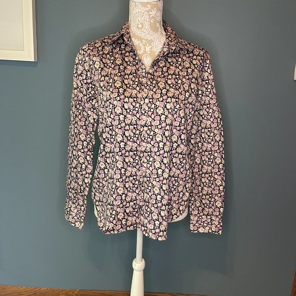 Chaps no iron purple floral long sleeve button down women’s shirt size large. - Picture 4 of 10
